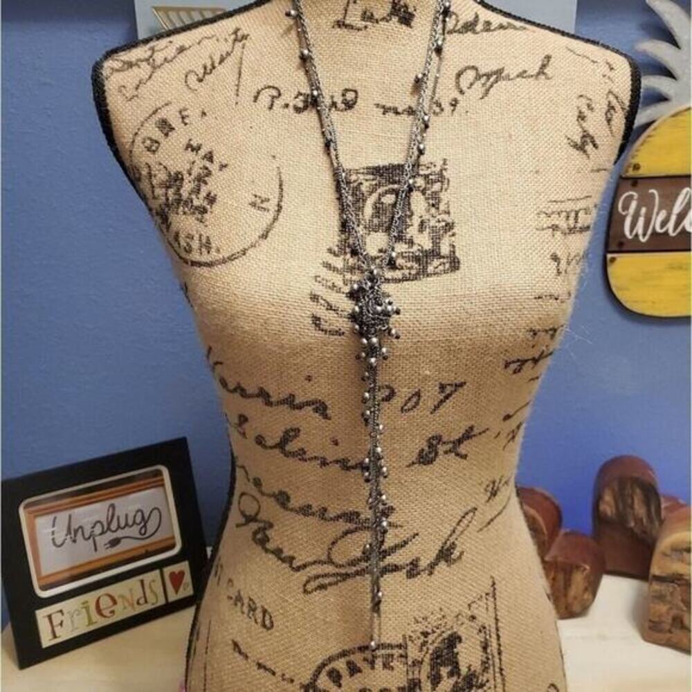 Coldwater creek‎ black and silver lariat necklace new